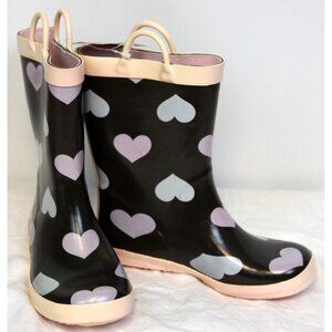 2009 Gymboree Glamour Kitty Brown Rain Boots Galoshes sz 12 Brown Hearts Pink